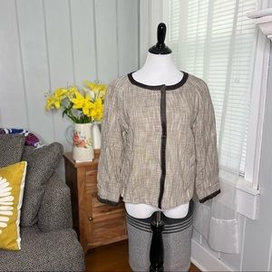 Liz Claiborne Women's 12 Career Tan Brown Trim Woven Lined Snap Blazer B4-20